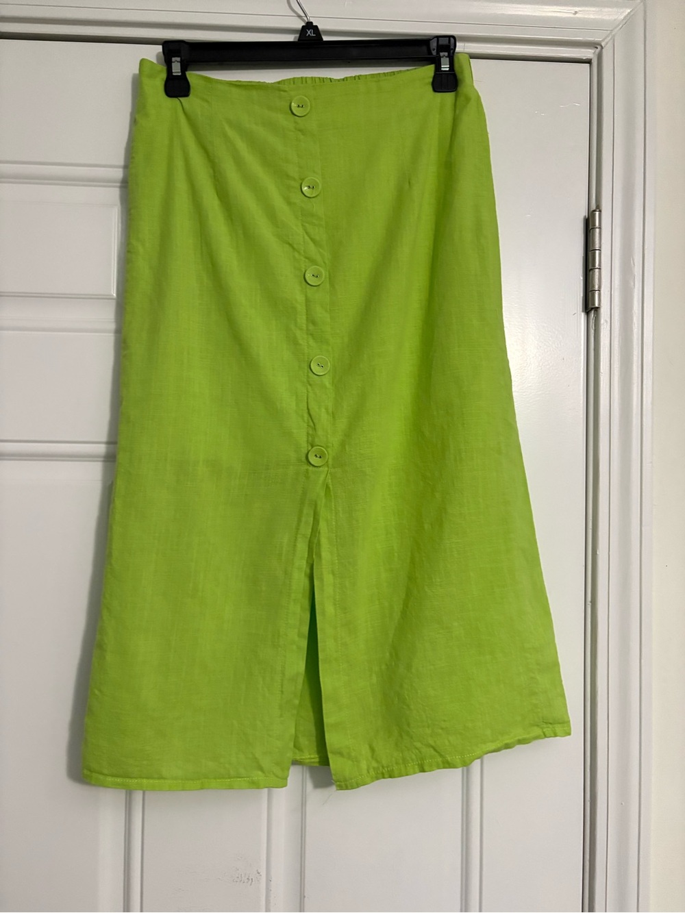 SHEIN Lime Green Button-Front Midi Skirt